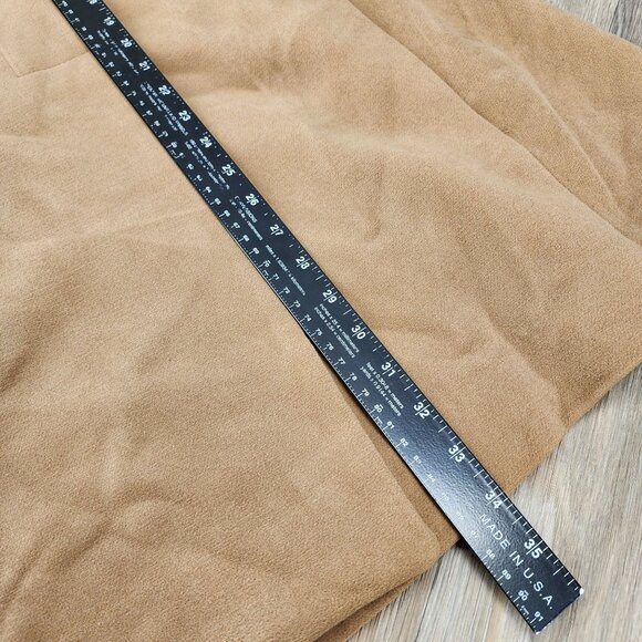 BCBGMAXAZRIA Womens Size Large Long Camel Coat With Brown Faux Leather Sleeves - Picture 12 of 13